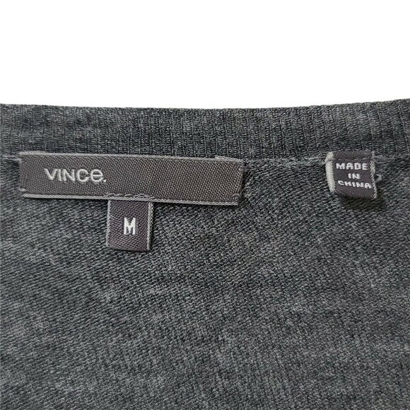 Vince Gray V-Neck Long Sleeve Lightweight Sweater Raw Hem Details‎ Wool Blend M - Picture 4 of 12